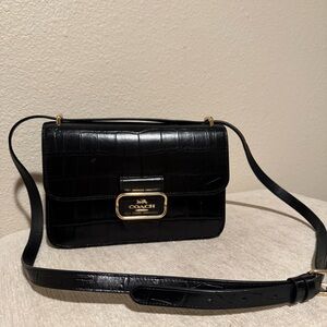 Coach Black Croc-Embossed Leather Crossbody Bag with Gold Hardware